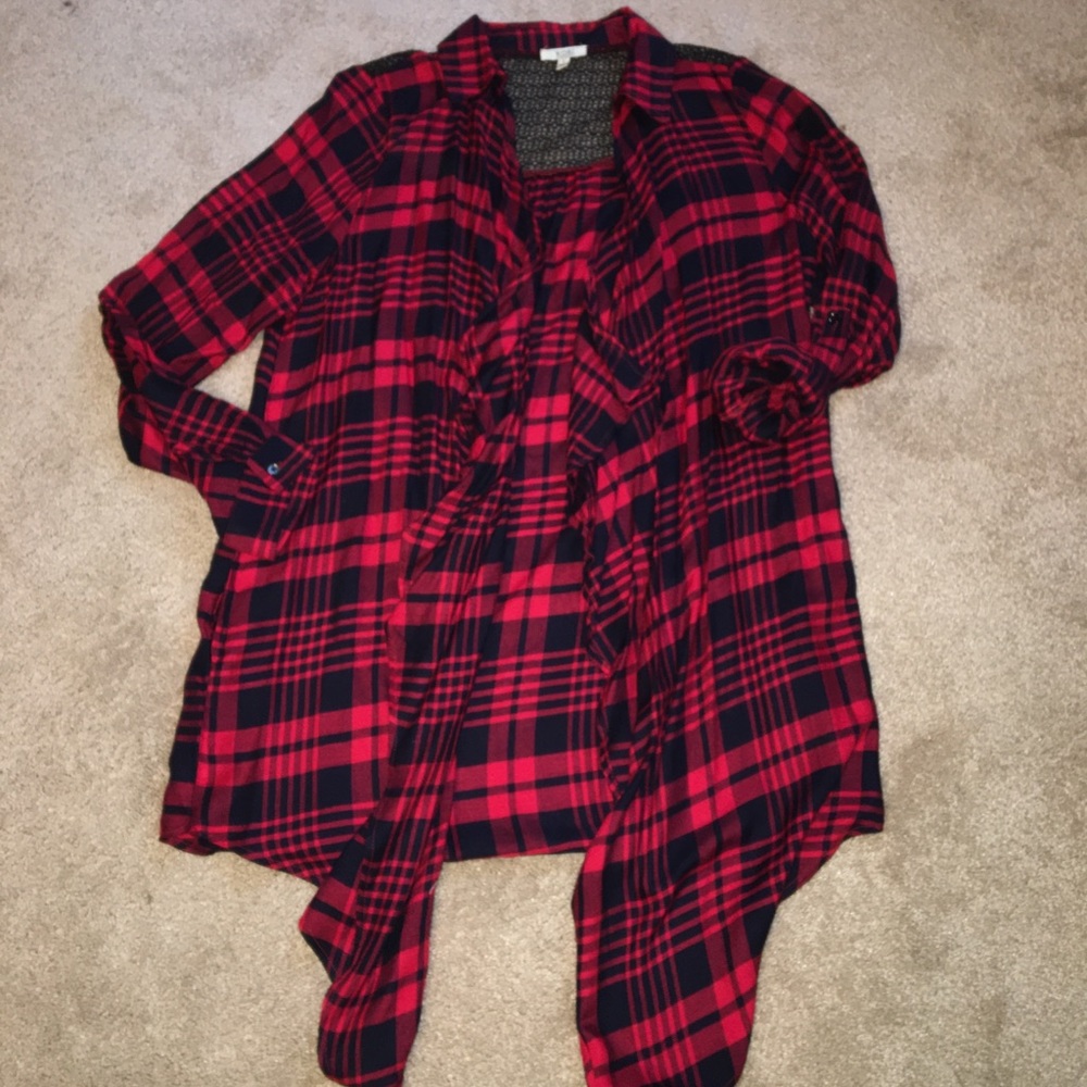Black and red plaid shirt cardigan